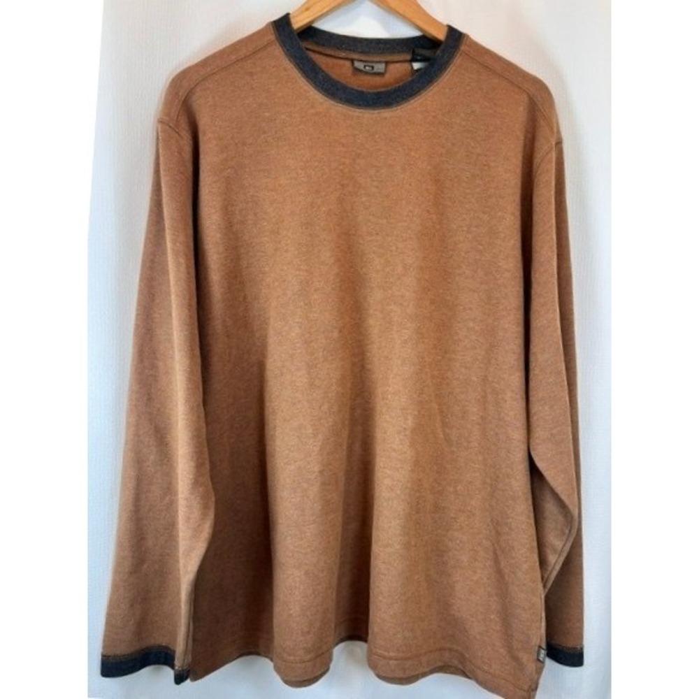 REI Co-Op Mens XL Thermal Crewneck Shirt Brown Heather Cotton Blend Distressed